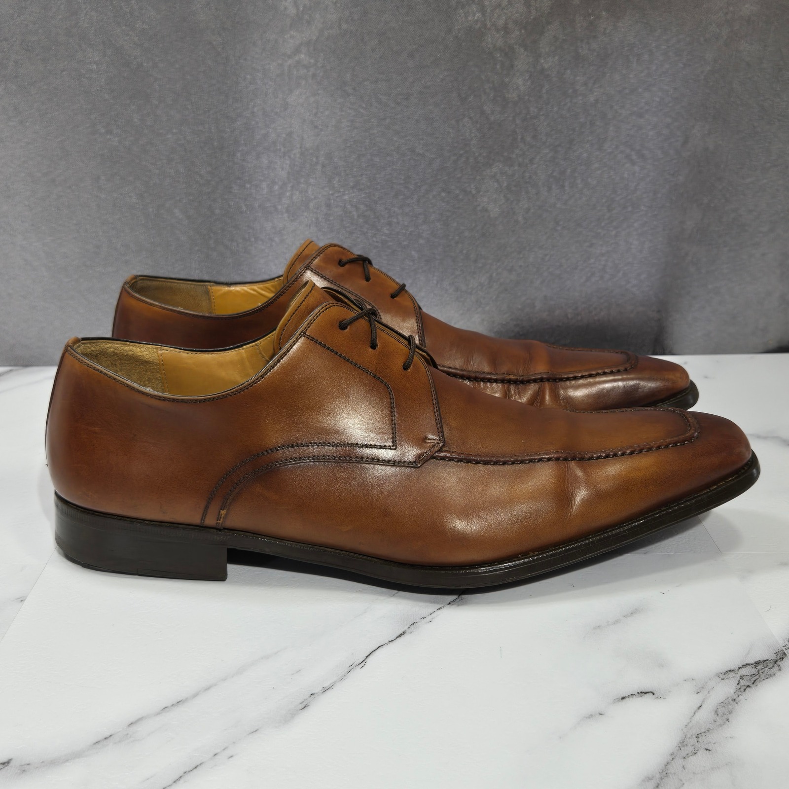 Magnanni 13723 Apron Toe Derby Shoes Mens 11.5 Brown Leather Spain Dress Oxfords